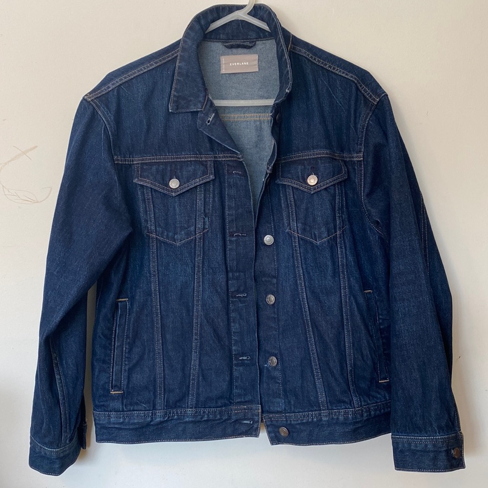 Everlane dark blue never washed nearly new woman’s denim jacket.